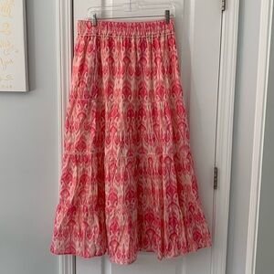 La Plage Breakers Maxi Skirt in Ikat Corals on Gold Lurex size L summer boho